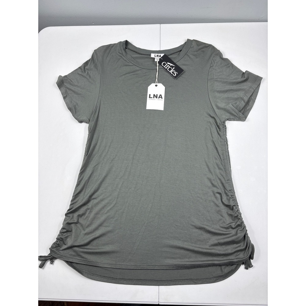 LNA Ari Cinched Side T-Shirt Olive Green Ruched Drawstring Tee Sz M NEW